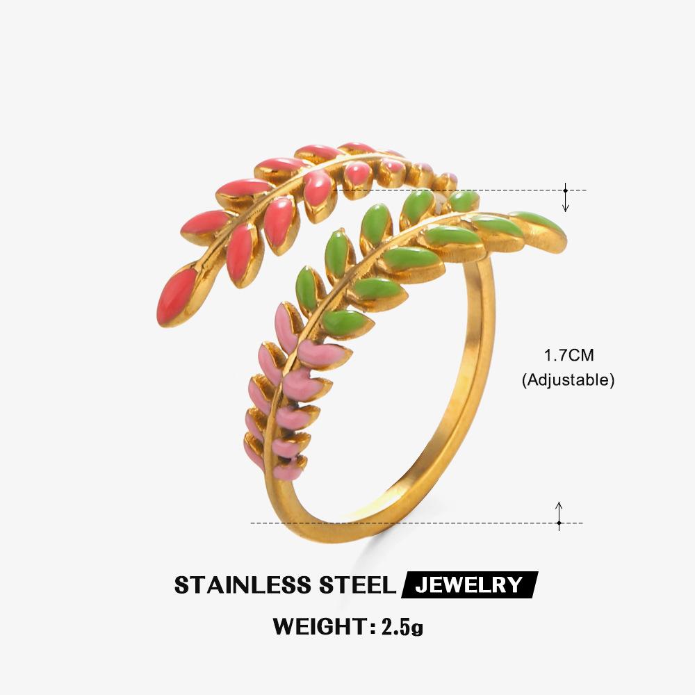 316L Edelstahl Emaillierter Blumenblattring für Damen Farbige Tropfglasur Serie Wasserfeste Ringe Luxuriöser Schmuck Geschenk