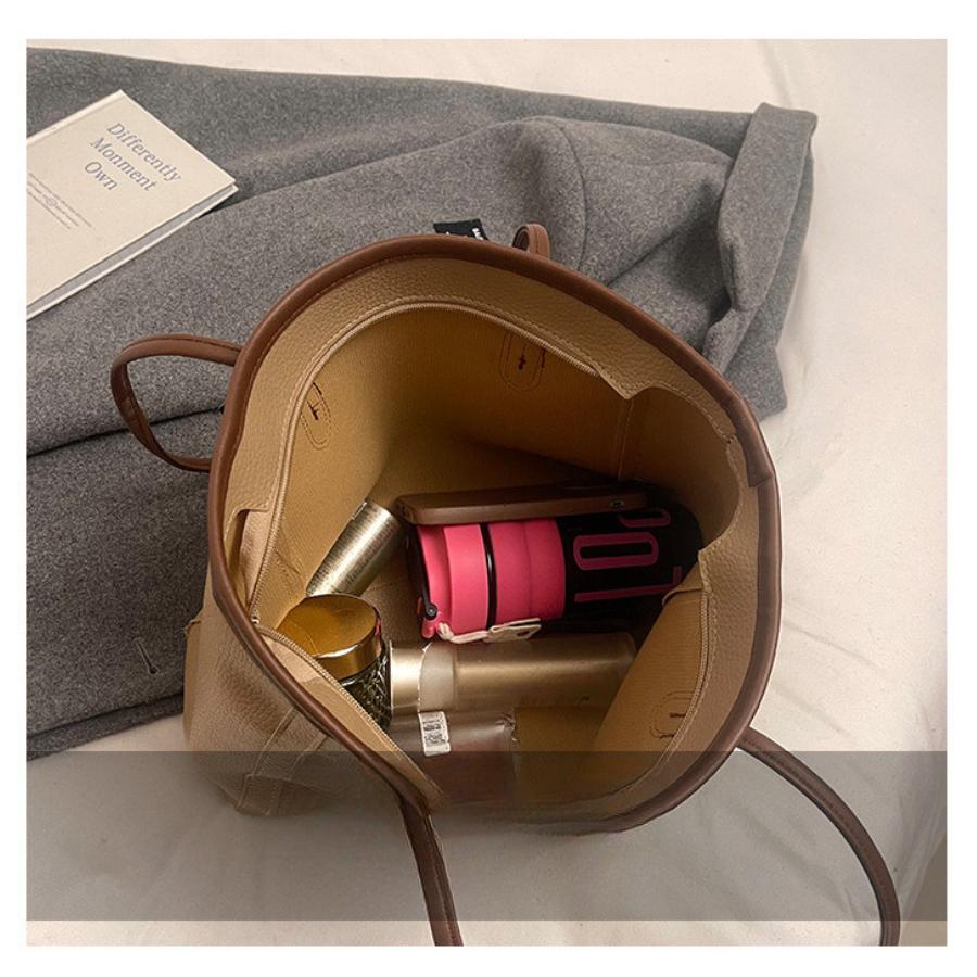 Large Capacity Fashion Tote Bag Women Detachable Charm Faux Leather Shoulder Bucket Purse Commuter Handbag