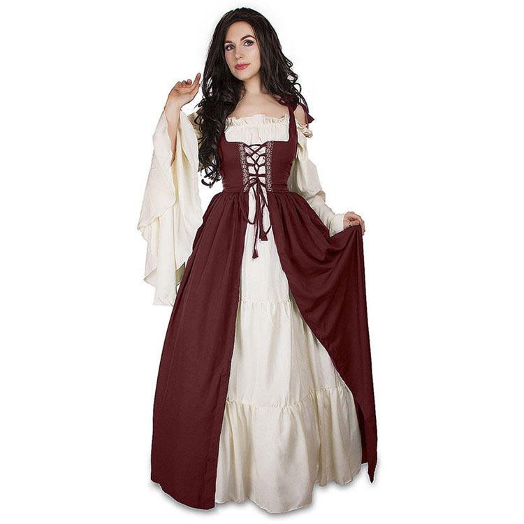 Vintage medieval Renaissance dress, one shoulder lace up Victorian dress, suitable for cosplay, Renaissance, and themed parties S сарай красный