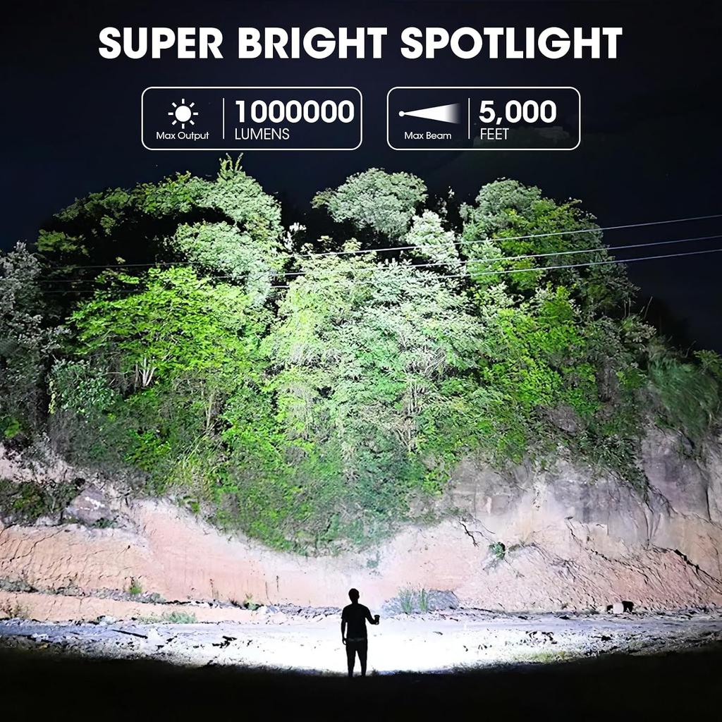 Kmivo Rechargeable Spotlight, 2,000,000 Lumens Super Bright Handheld Led Flashlight, Outdoor Spot Light with Cob Light and Solar Panelsfor Boating