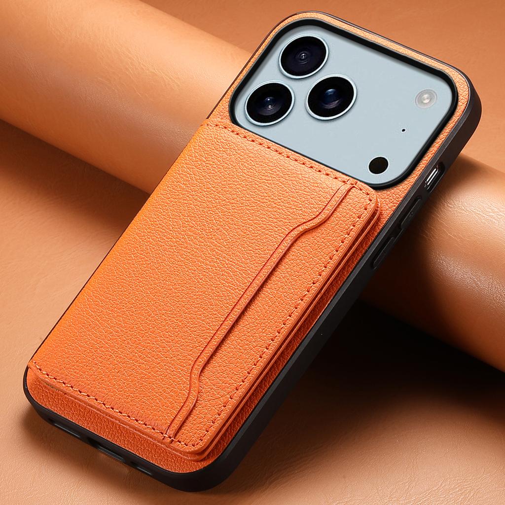 For iPhone 17 Pro Max Case with Card Slots Kickstand Calf Texture Leather Phone Back Cover