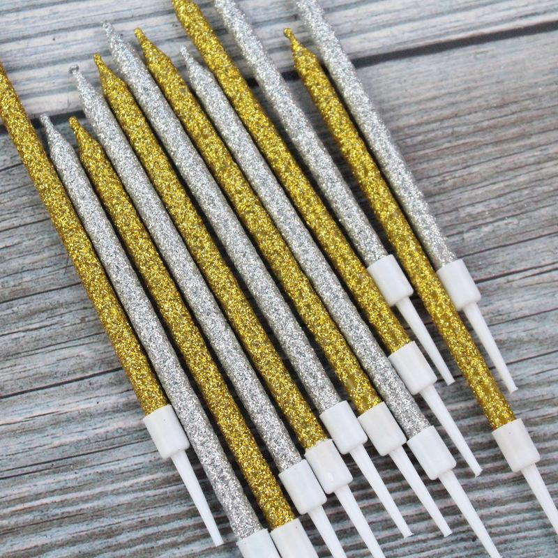 New Sticky Powder Birthday Cake Candle Gold and Silver Sucking Card 6 Packs Romantic Party Party Decoration Candles