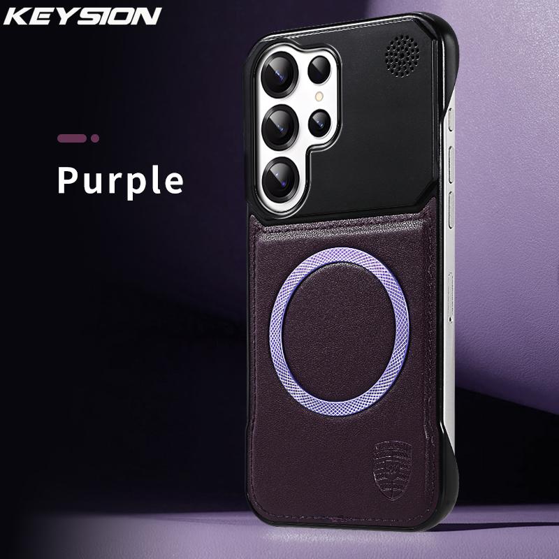 KEYSION Luxury Magnetic PU Leather Aromatherapy Phone Case for Samsung Galaxy S24 S25 Ultra Wireless Charging Borderless Cover