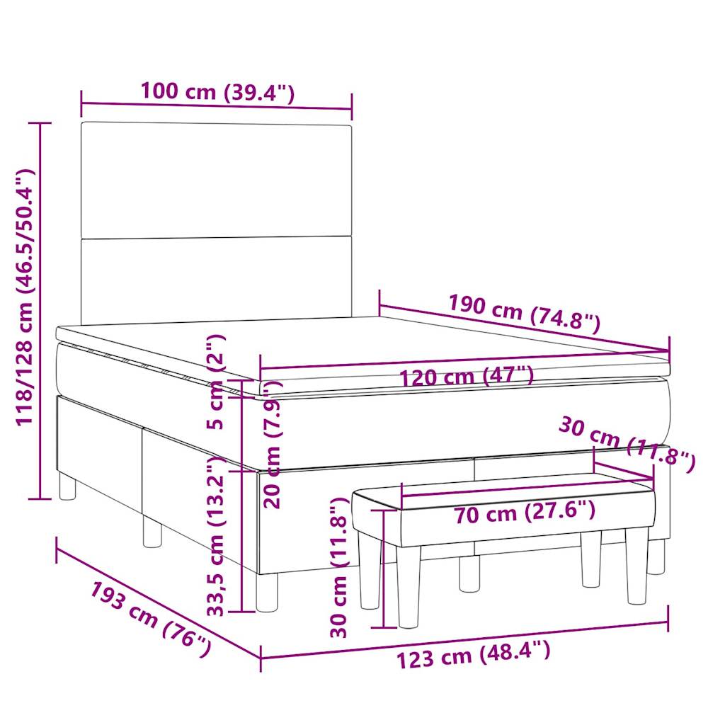 Box Spring Bed with Mattress Taupe 120x190 cm Fabric