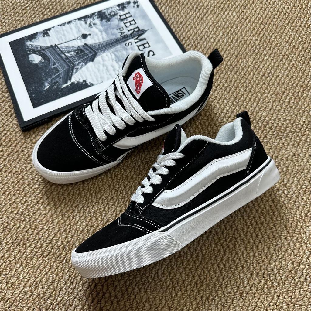 Knu skool scarpe da ginnastica nere e bianche viola a forma di pane ramo di fascia alta retrò americano colore a contrasto scarpe da skate casual a taglio basso