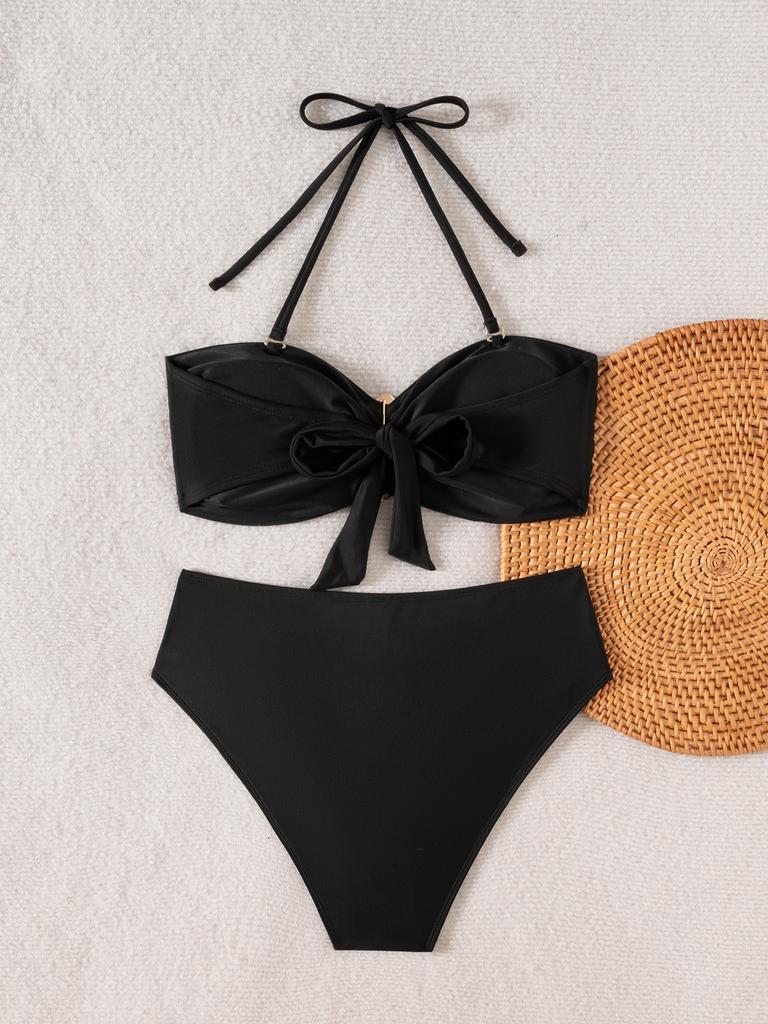 Removable Strap Tie High Waist Sexy Two Piece Bikini Set Elegant Versatile