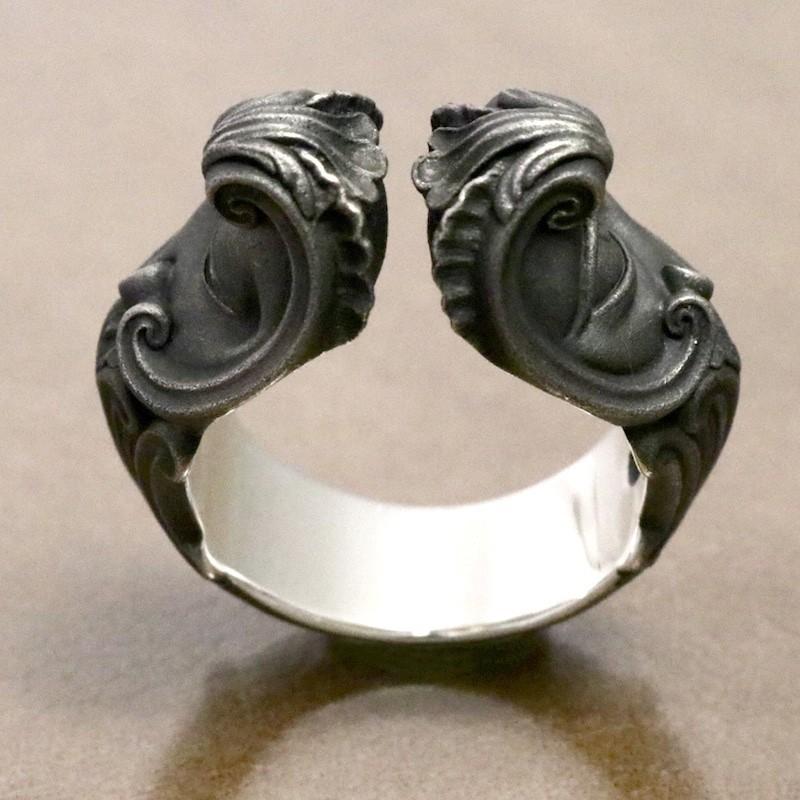 Adjustable Sterling Vintage Double-Faced Eye Carved Ring Men Women Geometric Asymmetrical Gothic Style