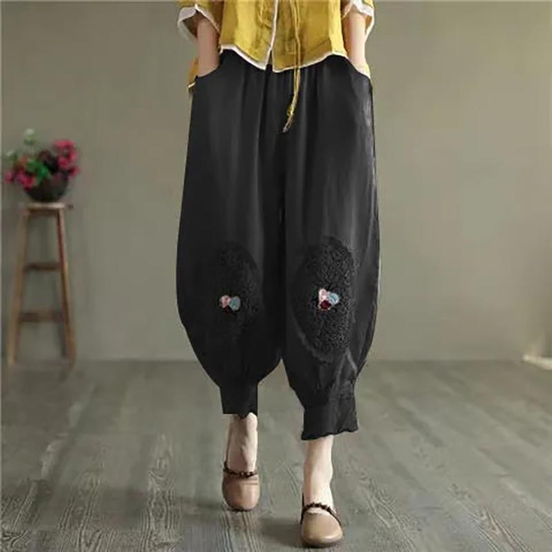 Vintage Cotton Linen Pants Women Summer Pockets Beach Trousers Casual High Waist Loose Harem Pants