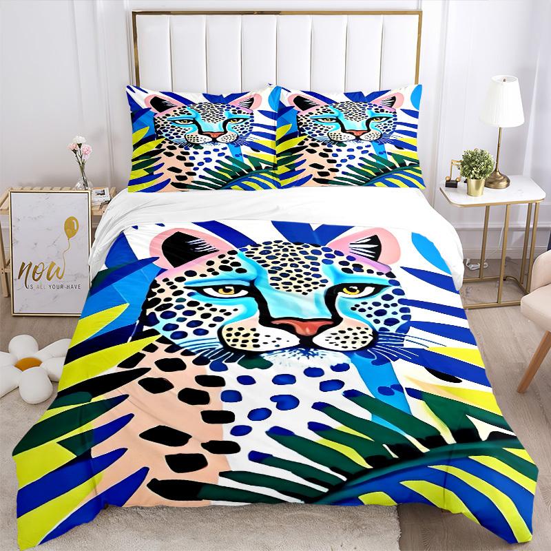 3PCs Leopard Print Design Cover Set, Breathable Fabric, Machine Washable (1 Duvet Cover + 2 Pillowcases) (Without Quilt) yy250911106