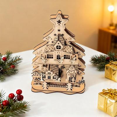 3D Christmas Cabin Wooden Puzzle: Educational DIY Holiday Ornament