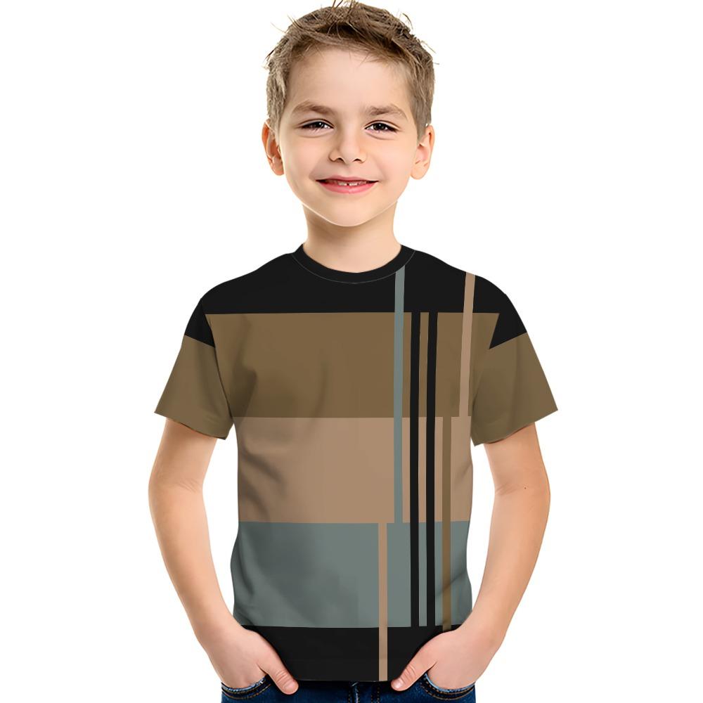 

Boys summer casual round neck T-shirt, slightly elastic, suitable for children s regular style, random print design 140