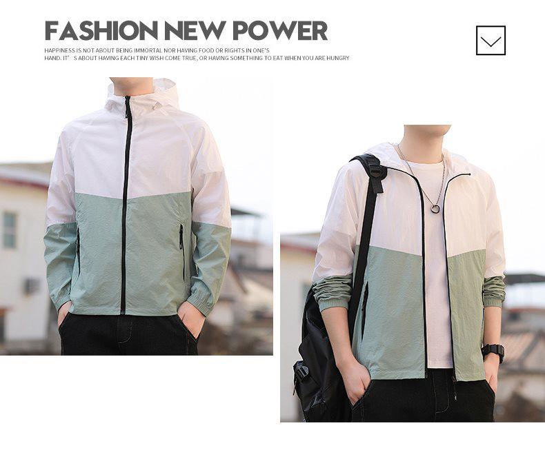 Men's Summer Hooded Color Block Sun Protection Jacket