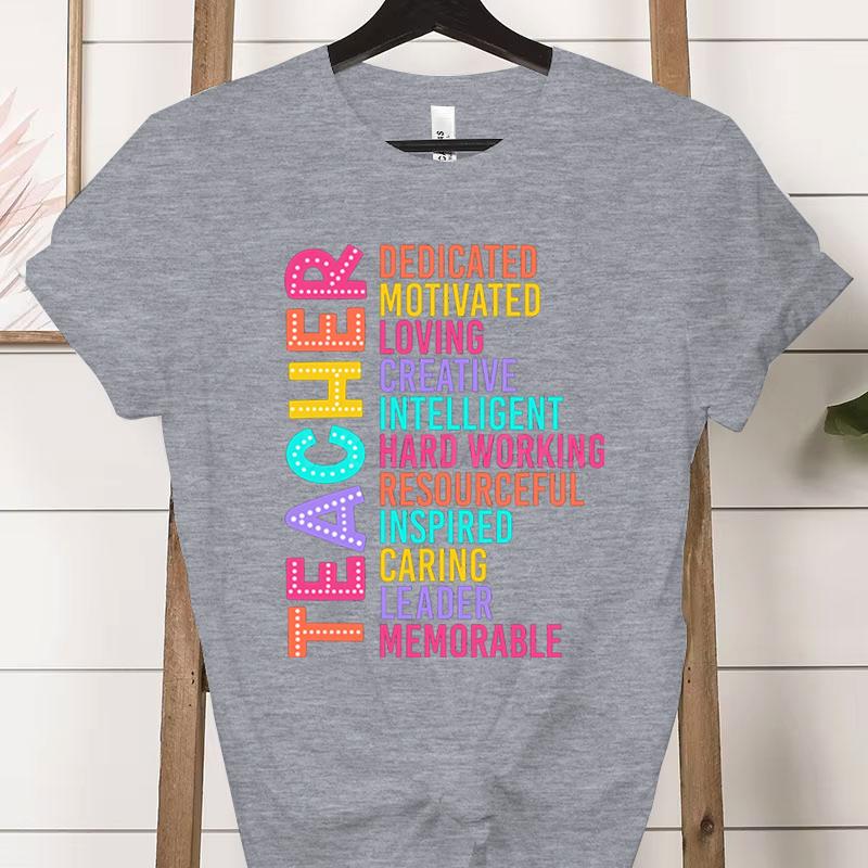 Colorful Teacher Acronym TShirt Teacher Life Print Classic Tops Motivational Tee for Educators Teachers Unisexs Womens Clothing
