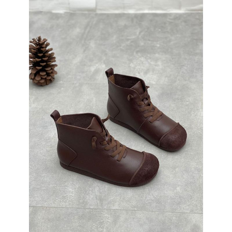 

Ретро Обувь, Короткие Ботинки, Новая Мягкая Кожа, Мягкая Подошва, Флисовая Обувь, Теплые Ботинки, Женская Обувь 35 кофейный