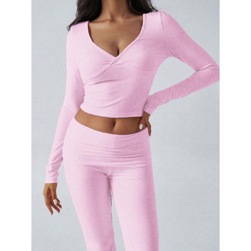 2026 New Sports-Style V-Neck T-Shirt and Yoga Pants Two-Piece Set Casual Women's Clothing