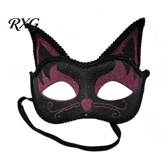 Eye Catching Prom Mask Cat Half Face Mask, Halloween Glitter Venetian Masquerade Flexible Rhinestone Ear for Party Costume Cosplay Lightweight