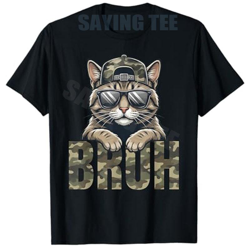 Bruh Cat Trash Cat Camo Hat Youth Teens Boys Camo Matching TShirt Y2k Cute Camouflage Kitten Graphic Joke Saying Tee Novelty S