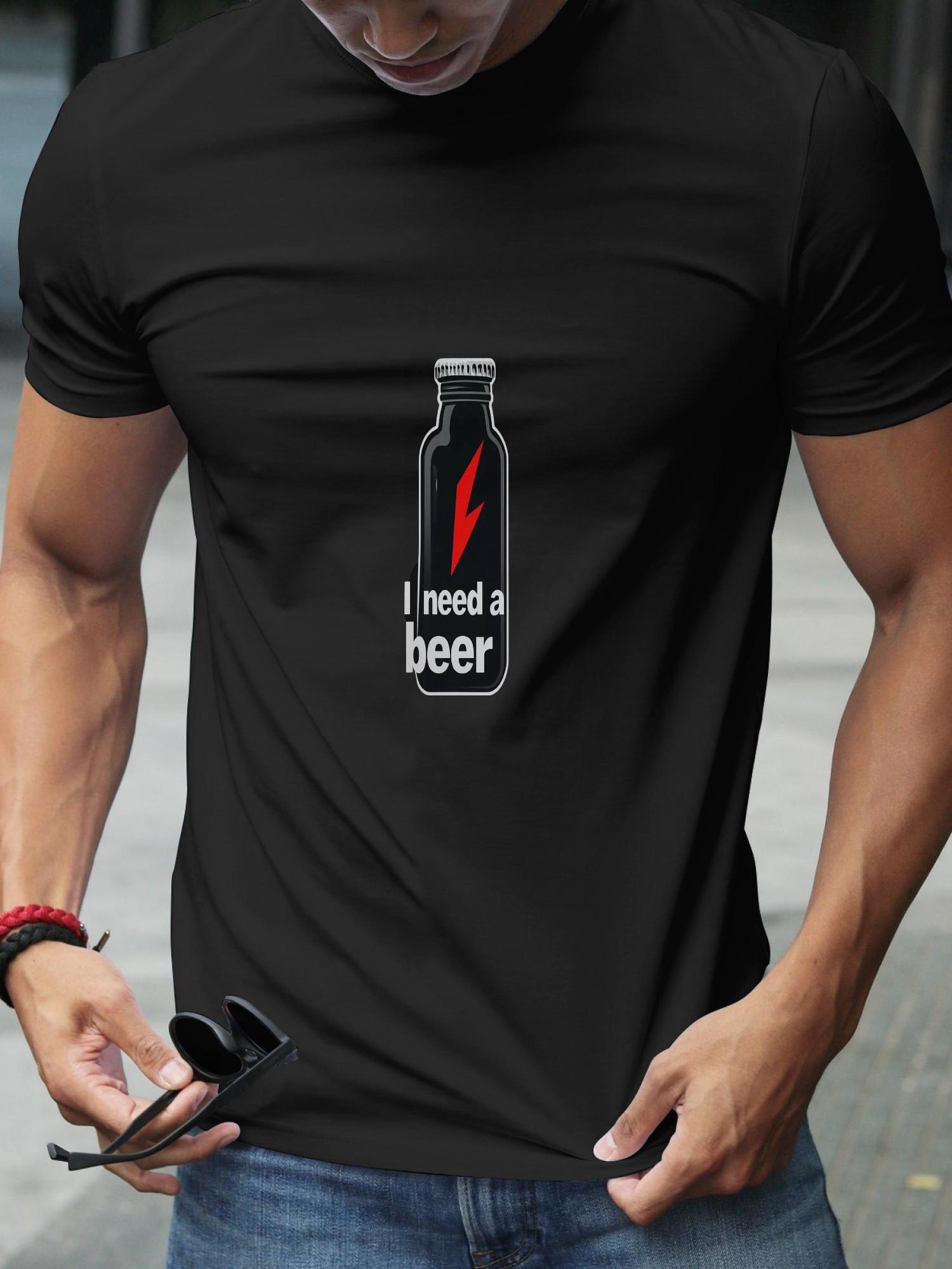 1pc Humorous I Need a Beer Battery Icon Graphic T-shirt - 180g Cotton Crew Neck Short Sleeve Casual Tee for Beer Lovers XXL