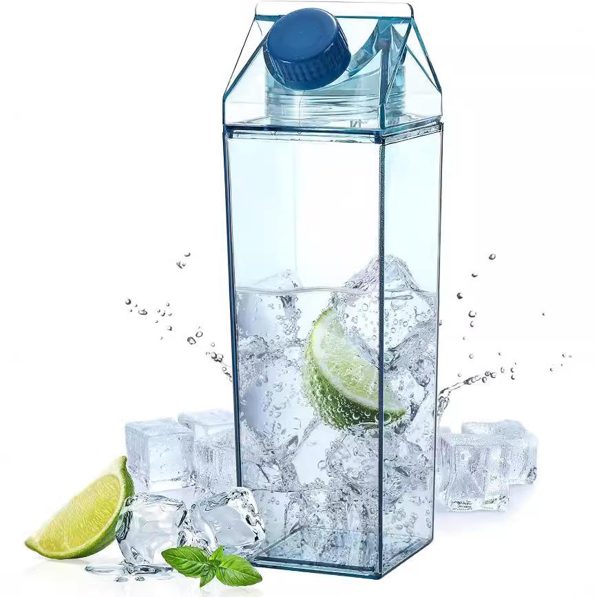 Bouteille de Lait Transparente 500/1000 ml Boîte à Eau Carrée Tasse à Café Jus Thé Transparente Stockage de Lait Pour Sports de Plein Air Camping Gym