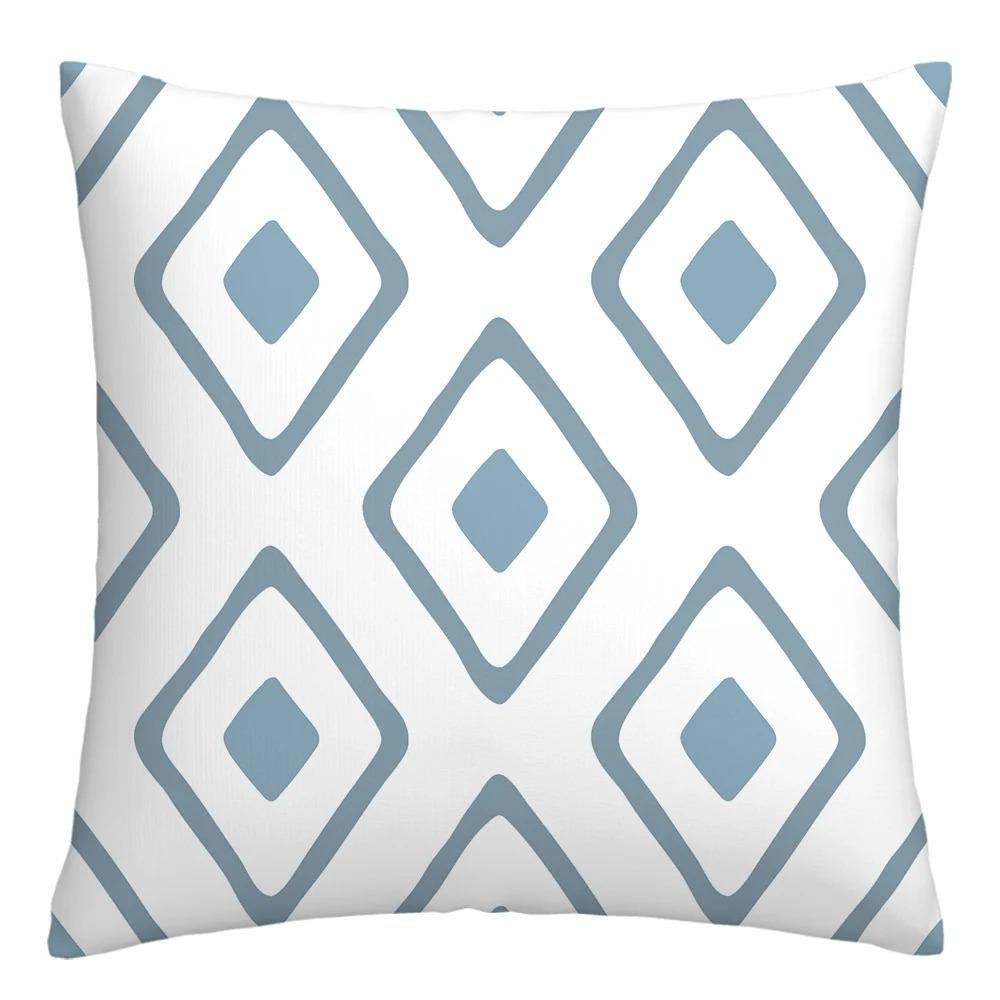 Blue and White Geometric Decorative Pillowcase Living Room Office Home Pillowcase Car Ornaments