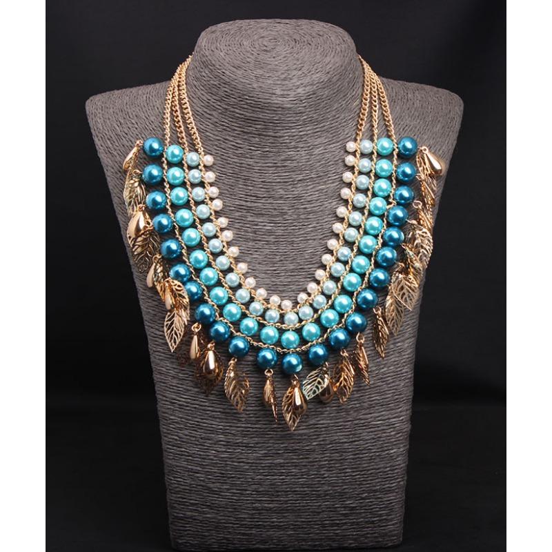 

5-цветное жемчужное листовое многослойное короткое ожерелье с бахромой модные преувеличенные женские аксессуары темно-коричневого