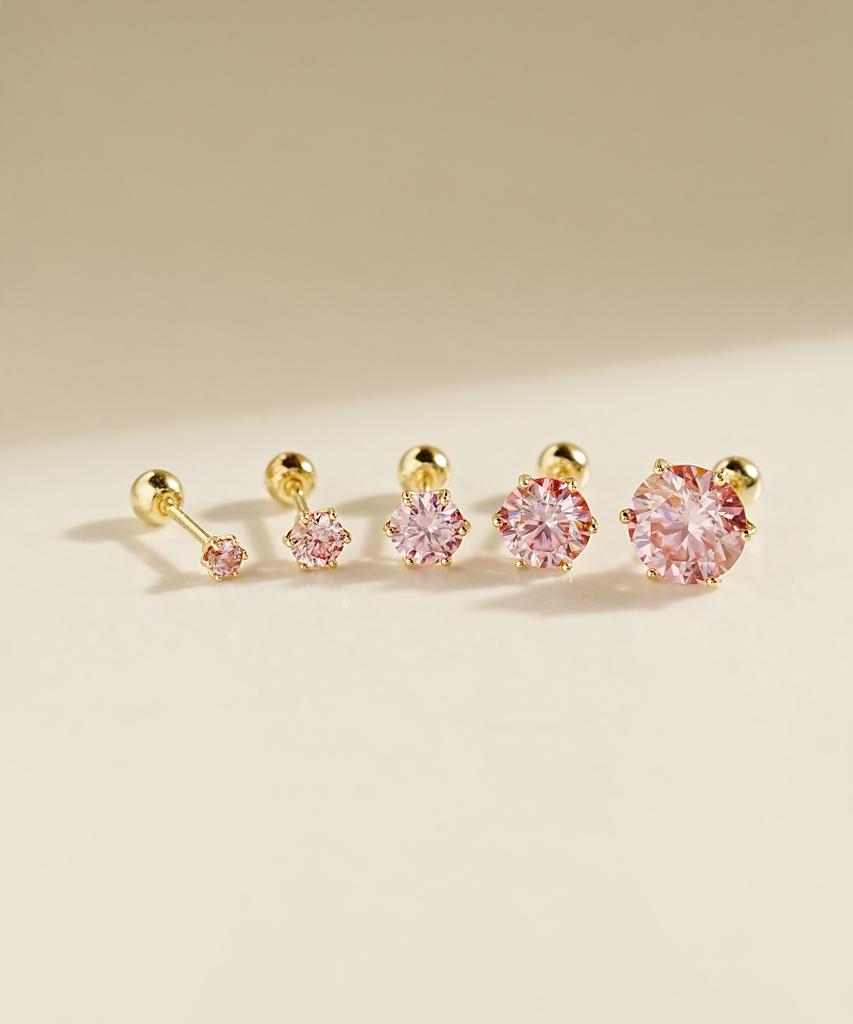 Minimalpiercing 14K Moissanite Diamond Pink Noble Piercing Earrings
