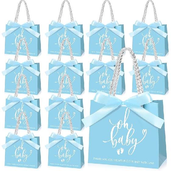 Spakon 25 Packs Baby Shower Favors for Guests Oh Baby Gifts Bag with Handles Paper Goodie Gift Bags with Ribbon for Newborn Gender Reveal