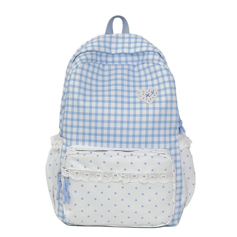 Schoolbag new small fresh plaid lace backpack women's daily versatile large capacity going out commuting student schoolbag backpack