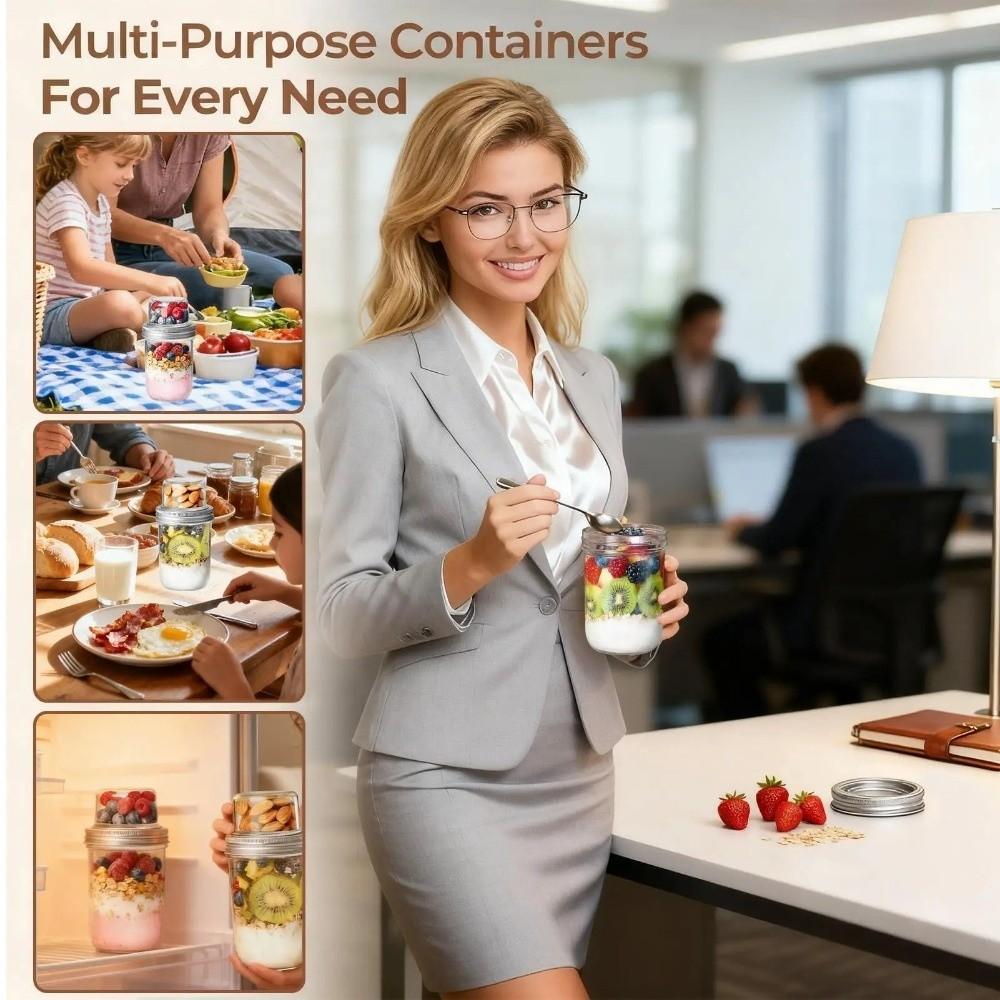 Dual-Layer Overnight Oats Containers Dry Wet Separation Mason Jars Jam Salad Honey