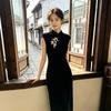 Black velvet sleeveless national style new Chinese style Suzhou long cheongsam improved young 1011 new women's high sense