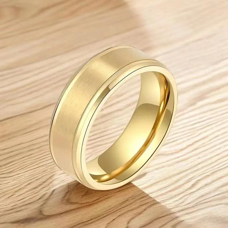 

Stainless Steel Wedding Band Rings Matte Surface Beveled Polished Edge for Men Women Ring 12 золотий
