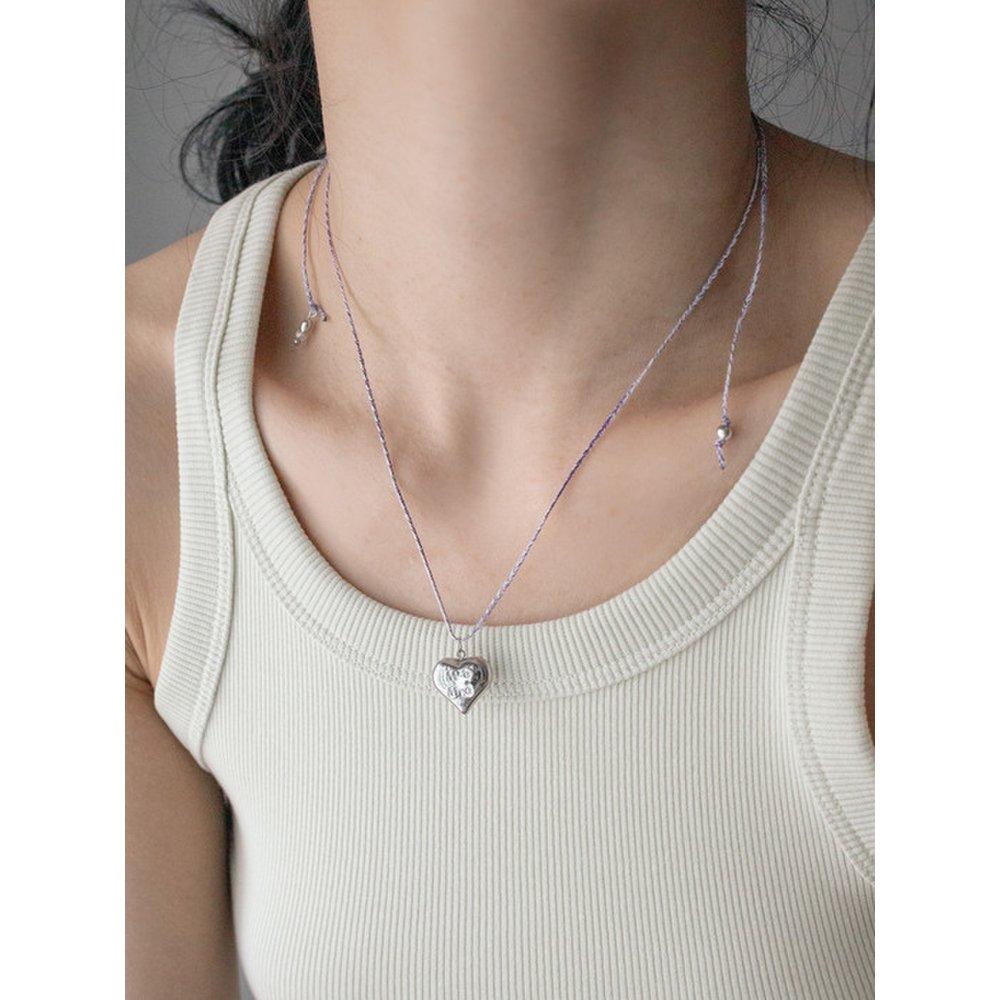 Clover Heart With Melange String Necklace (Purple)