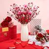 1-10PCS Valentines Decor Artificial Flower Berry Branches Heart Shape Berry Fake Flowers Anniversary Wedding Home Decor