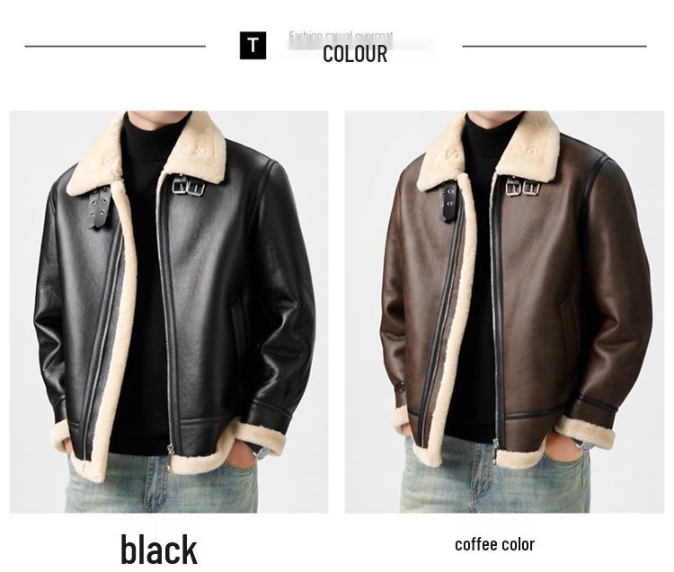 Men's Trendy Shearling & PU Leather Motorcycle Jacket - Autumn/Winter Short Lambswool Outerwear