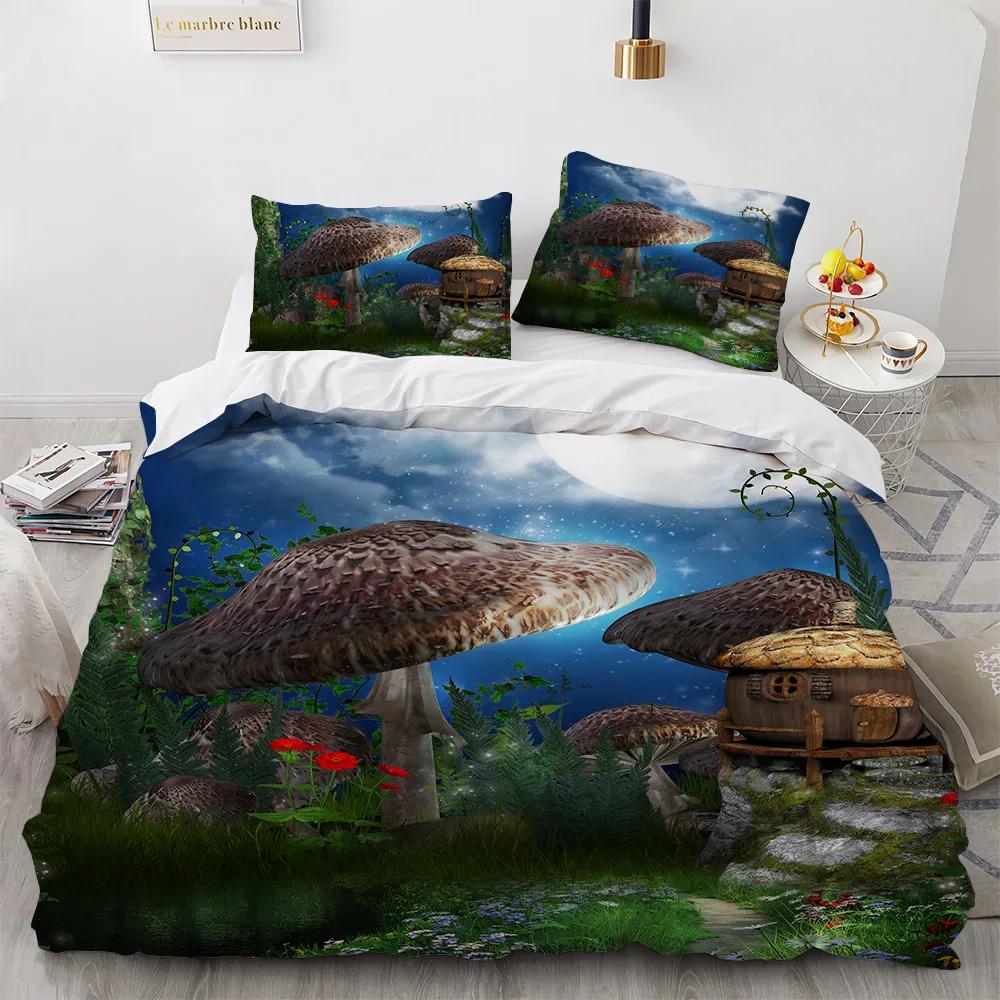 Comforter 3D Print Mushroom Bedding Sets Pastoral 200X200 Flower Bedroom Set Queen Home Bed Set For Girls