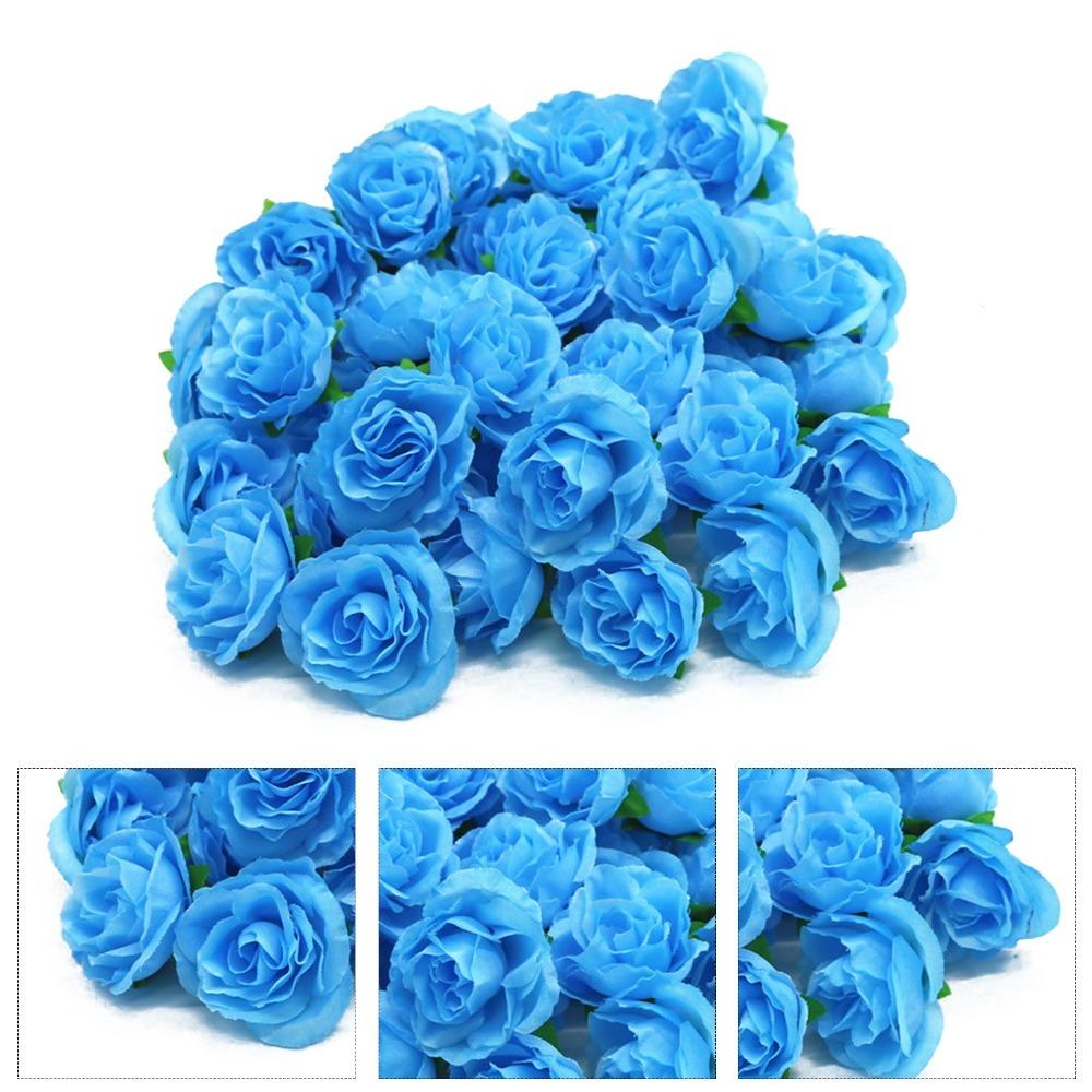 50pcs Rose Artificial Silk Rose Heads Blue White Red DIY Craft Fake Rose  Home Interior синий
