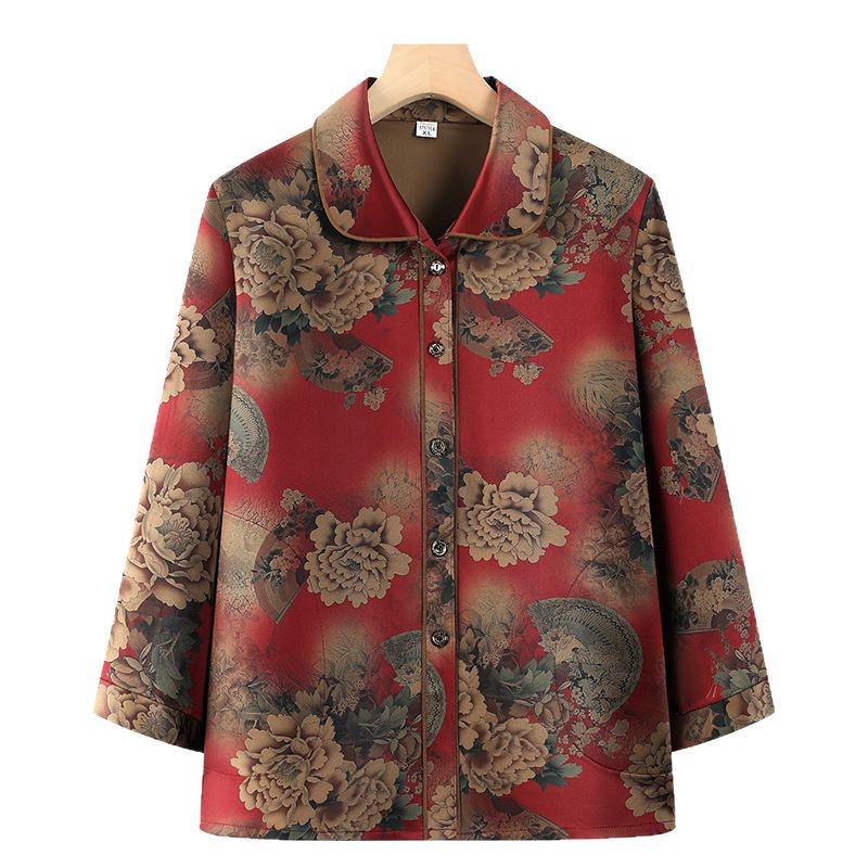 Grandma Style Spring/Summer 2025 Imitation Silk Cardigan for Middle-aged and Elderly Women