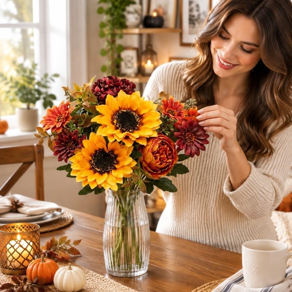 Sunflower & Daisy Mix Artificial Sunflowers Autumn Theme Fake Flower Decor Wedding Decoration