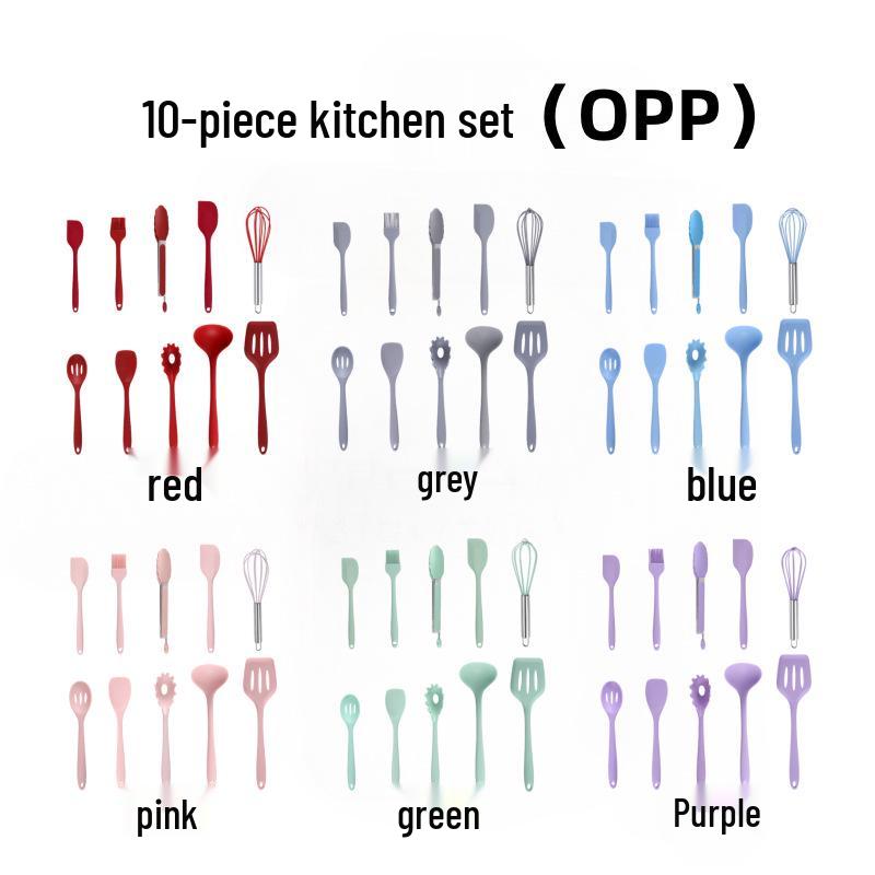 Silicone Kitchen Utensil Set: Ladle, Spatula, Scraper, Turner, Oil & Basting Brushes, Whisk, Tongs for Cooking & Baking.