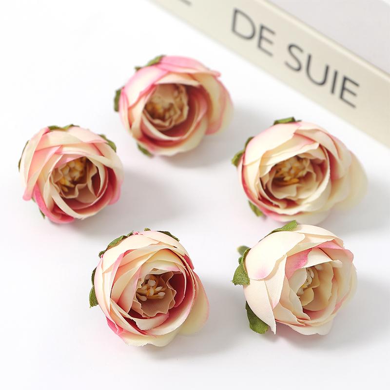 5/10/20Pcs 3.5cm Silk Tea Roses Bud Artificial Flowers Head for Scrapbook Wedding Decoration Home Room Supplies Accessories