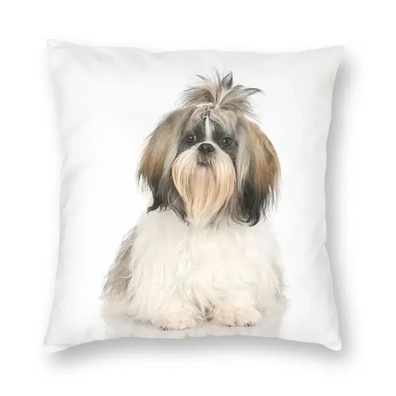 

Роскошный чехол для диванной подушки с рисунком цветов собаки ши-тцу, бархатный чехол для подушки в виде животного, украшение 50x50cm