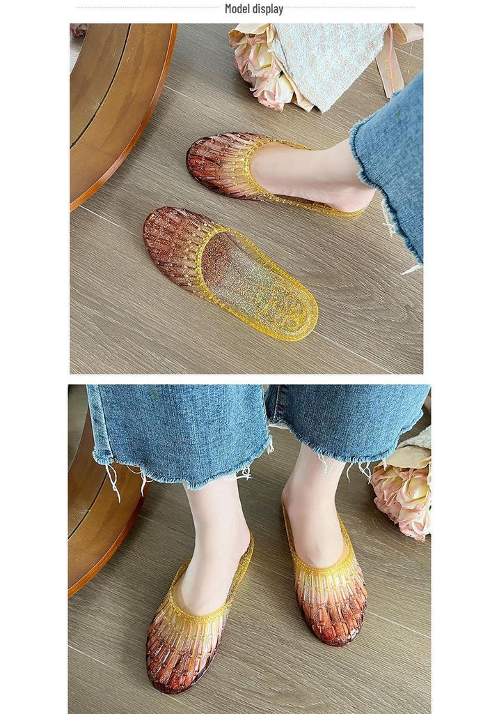 Women's Summer Crystal Toe Cover Non-Slip Jelly Flat Sandals for Outdoors and Home