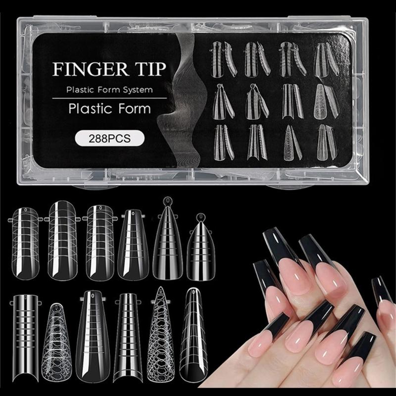 288PCS Poly Nail Gels Duals Forms Nail Builder Extension Gels Nail Mold Full Cover Acrylic False Nail Tips Duals Forms
