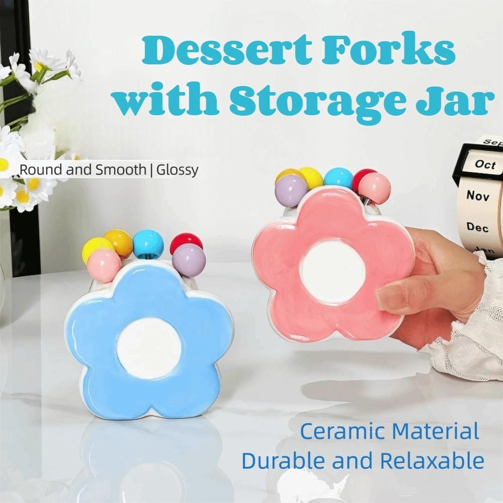 Reusable Dessert Forks Flower Shaped Colorful Fruit Fork Set Table Ornaments