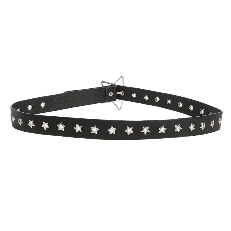 Y2K Punk Star-Studded Wide Belt - Multi-Strap Hole Adjustable Waistbelt for Women's Jeans, Alternative Gothic Accessory