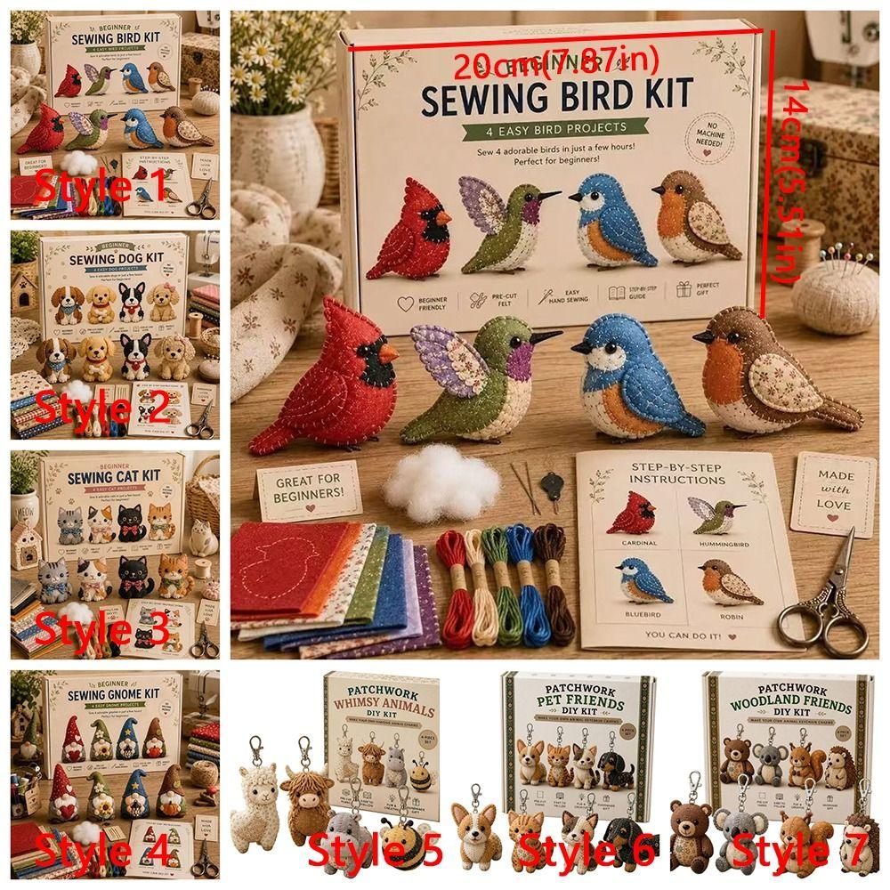 Vorgeschnittene Stoff-Patchwork-Tier-Sets Katze Hund Zwerg Handgemachte Schlüsselanhänger-Sets Schlüsselanhänger Basteln
