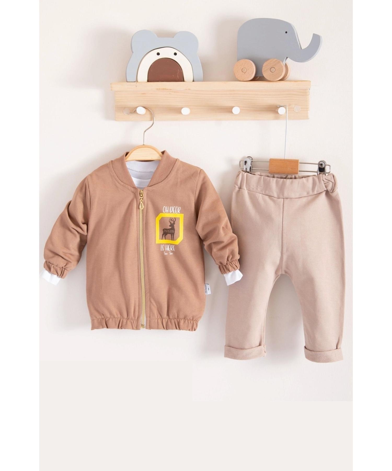

Deer Patterned Cardigan 3-Piece Baby Boy Set