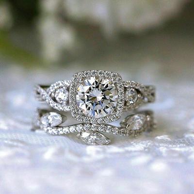 Opulente, funkelnde Zirkonia-Ringe im 2er-Set, zarter, brillanter Hochzeitsschmuck für Frauen, modische, anmutige Accessoires
