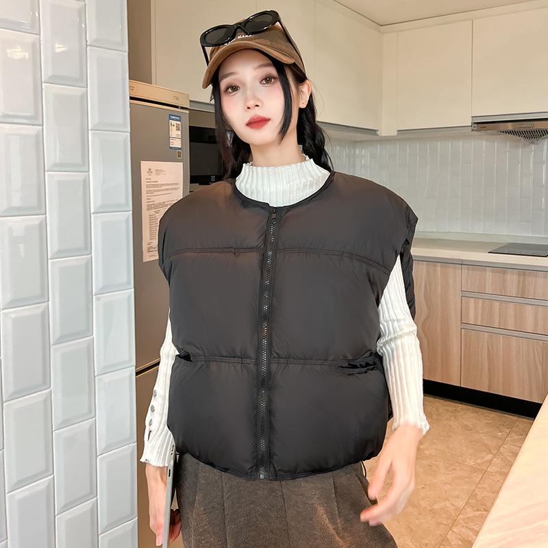 

Candy color down cotton clothes vest women s autumn and winter new vest small collarless cotton vest M чёрный