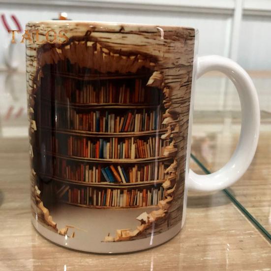 3D Bookshelf Mug Creative Multifunctional Ceramic Water Cup with Handle A Library Shelf Space Design Book Lovers Coffee Mug Birthday Christmas